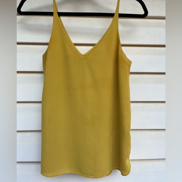 Topshop mustard front/back V-neck thin strap blouse, side slits, fully lined, 2 - Picture 1 of 9